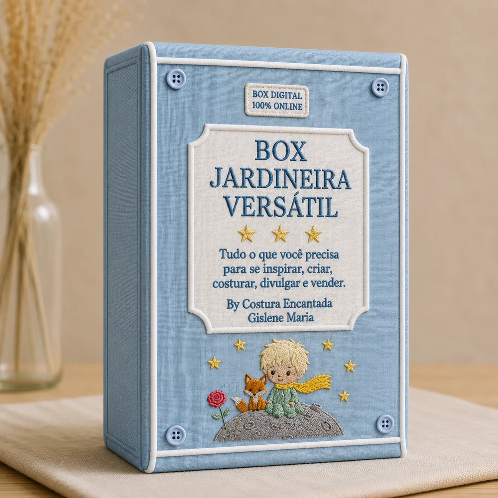 Box Jardineira Versátil, caixa azul com o principezinho bordado